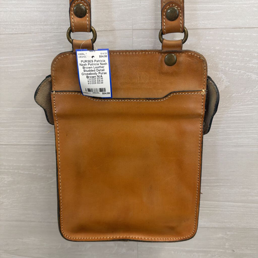 Patricia Nash Brown Leather Studded Detail Crossbody Purse