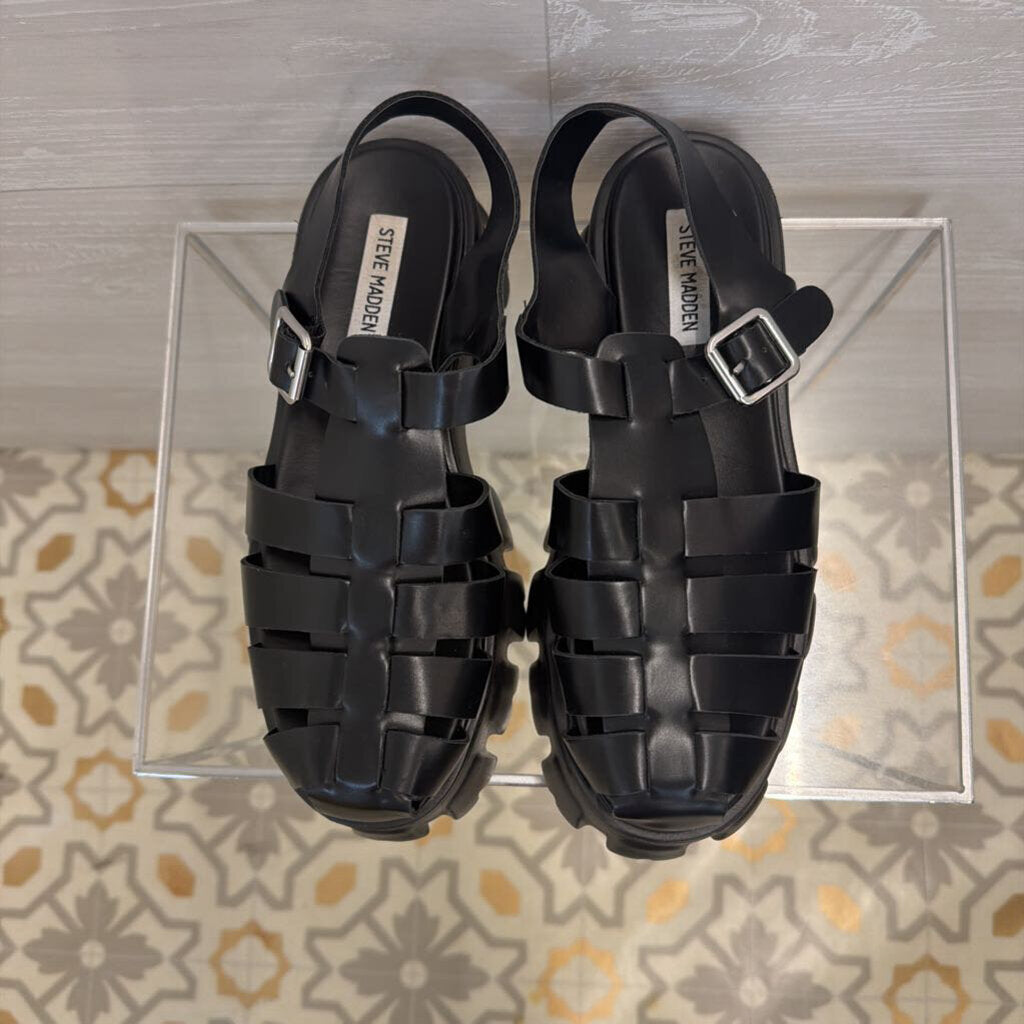 Steve Madden Black Strappy Echo Platform Sandals 10