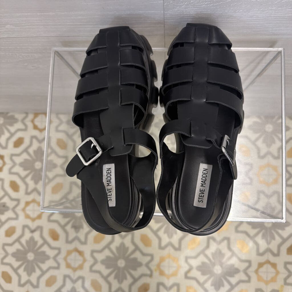 Steve Madden Black Strappy Echo Platform Sandals 10
