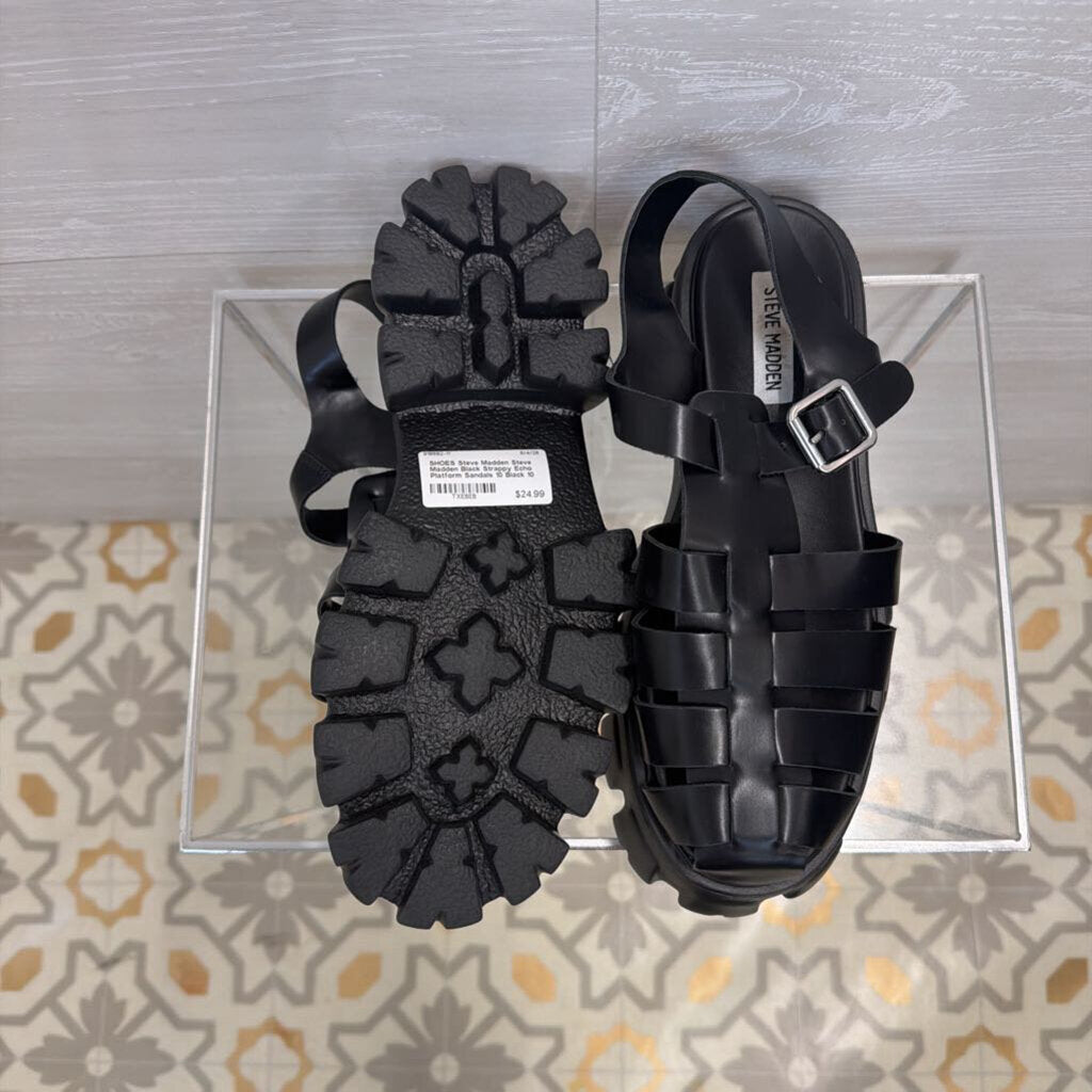 Steve Madden Black Strappy Echo Platform Sandals 10