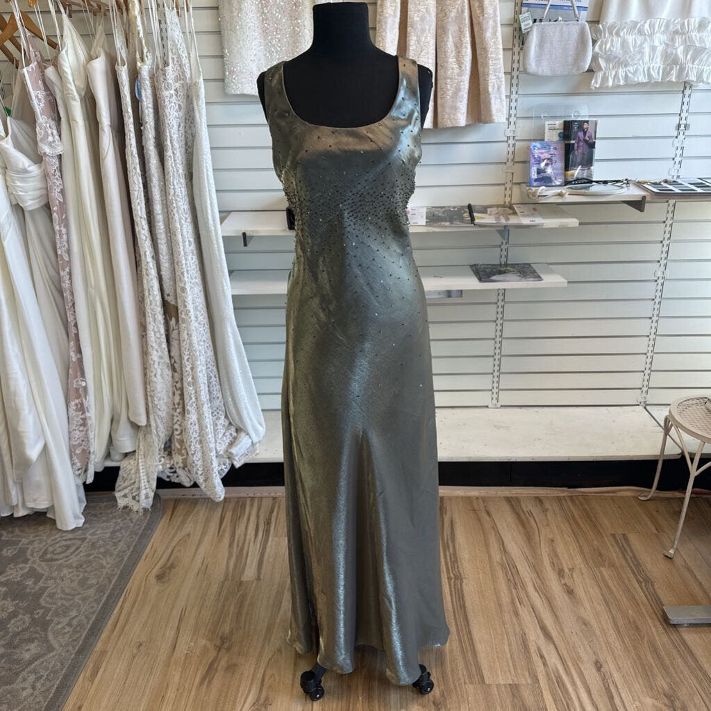 Alex Evenings Green Sheen Beaded Detail Long Formal Dress With Jacket 8