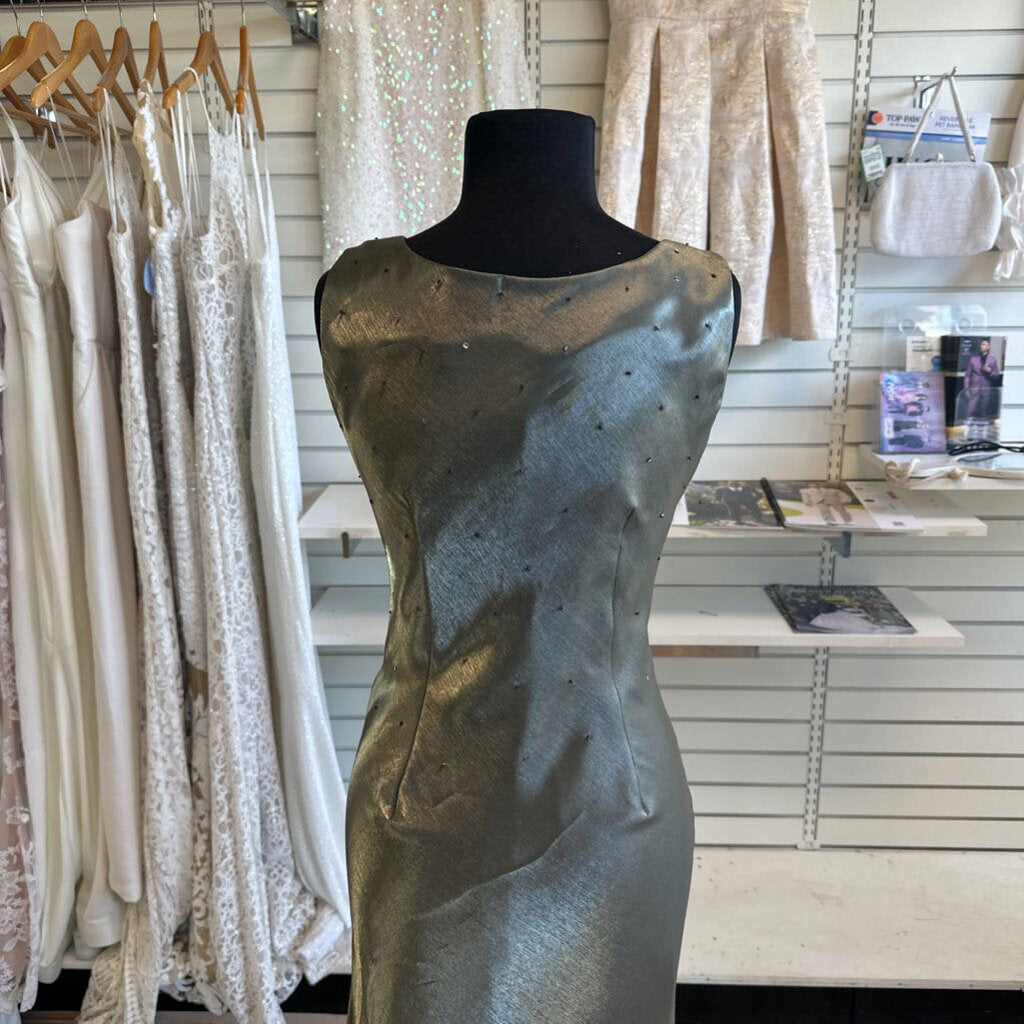Alex Evenings Green Sheen Beaded Detail Long Formal Dress With Jacket 8