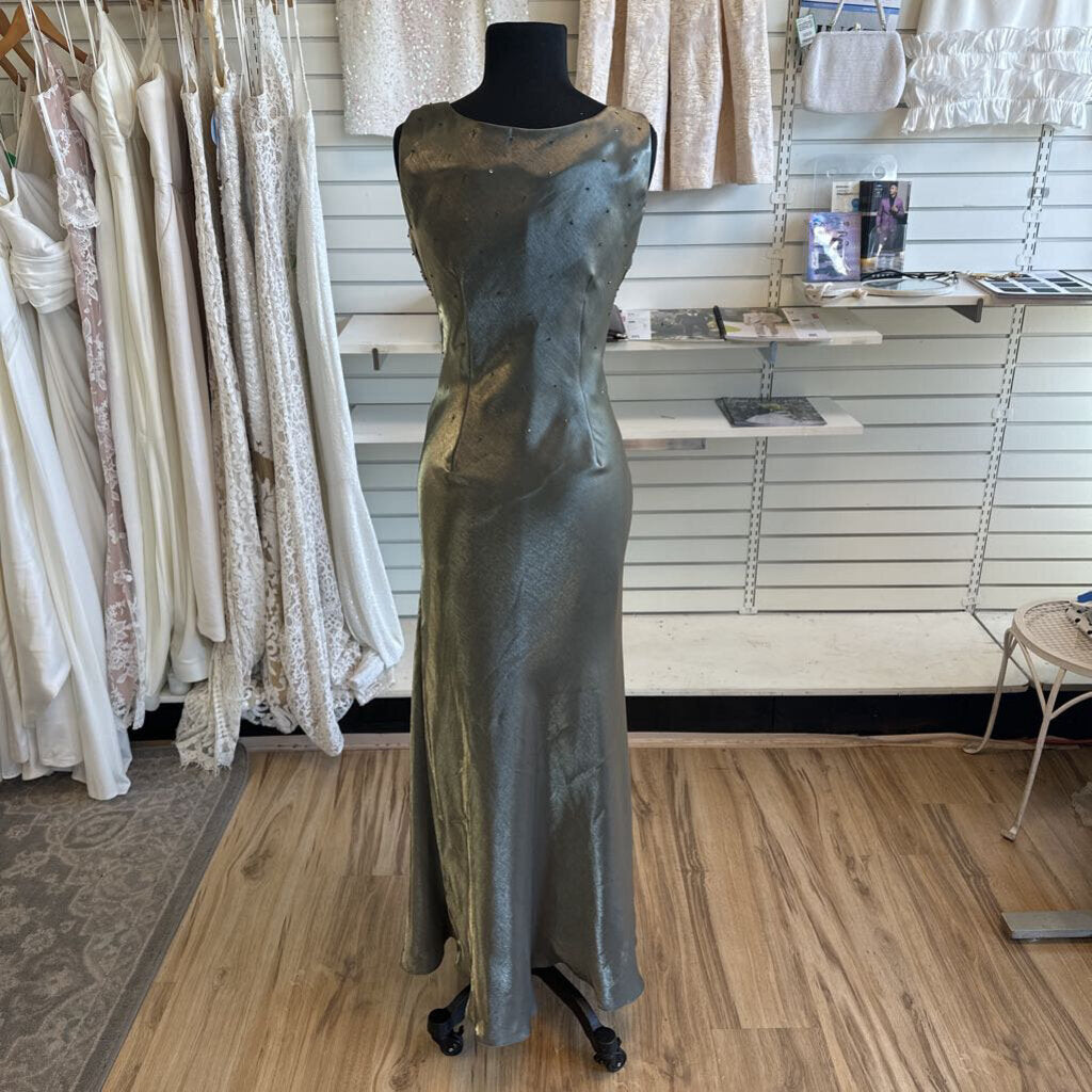 Alex Evenings Green Sheen Beaded Detail Long Formal Dress With Jacket 8
