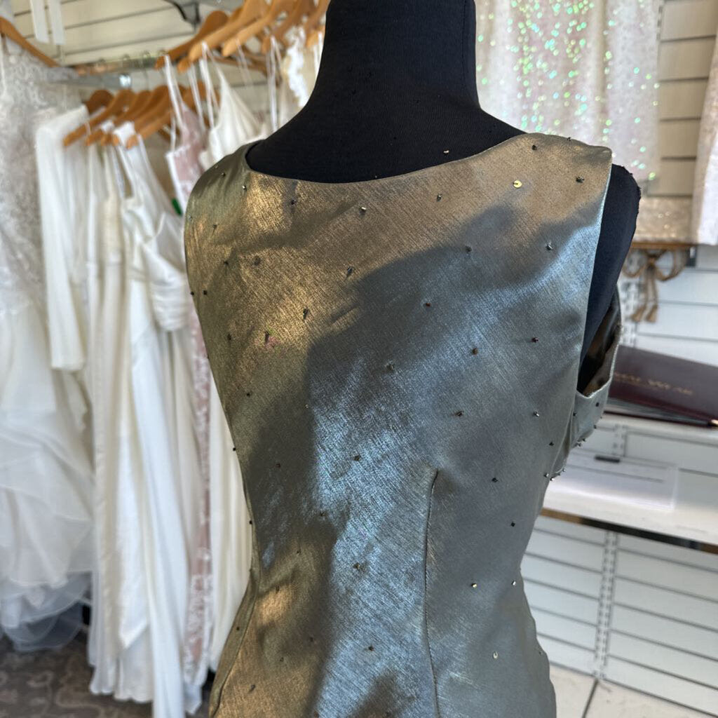 Alex Evenings Green Sheen Beaded Detail Long Formal Dress With Jacket 8