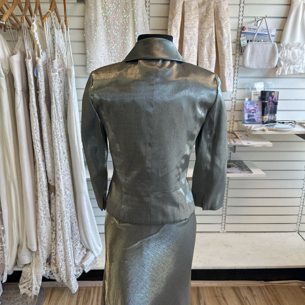 Alex Evenings Green Sheen Beaded Detail Long Formal Dress With Jacket 8