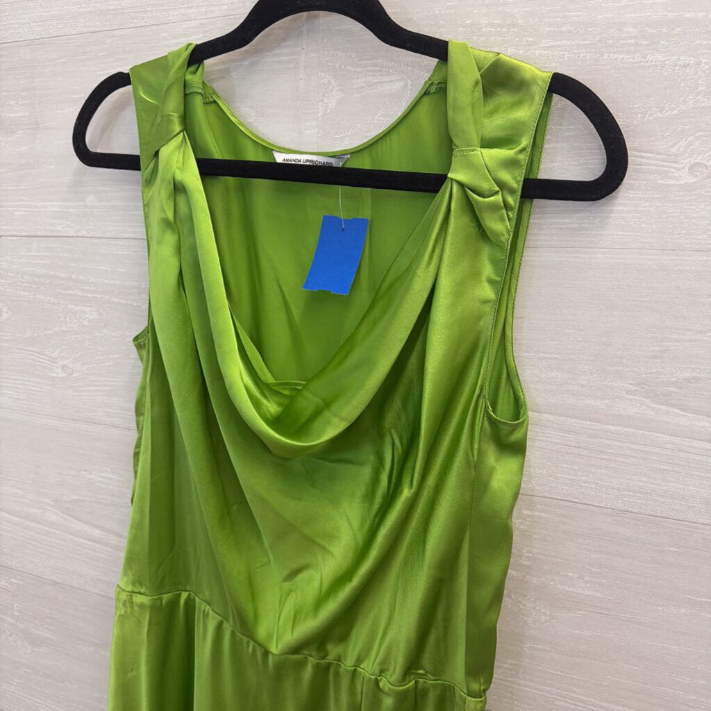 Amanda Uprichard Green Silky Cowl Neck Sleeveless Dress Medium