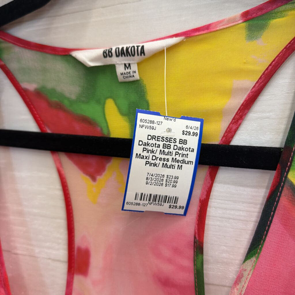 BB Dakota Pink/ Multi Print Maxi Dress Medium