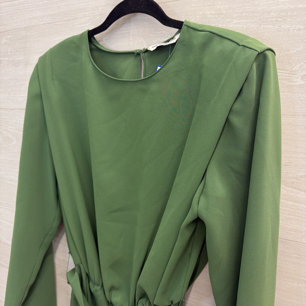 Amanda Uprichard Green Silky Long Sleeve Belted Romper Large Large