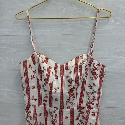 Reformation Cream/ Red Print Mariana Mini Dress 12