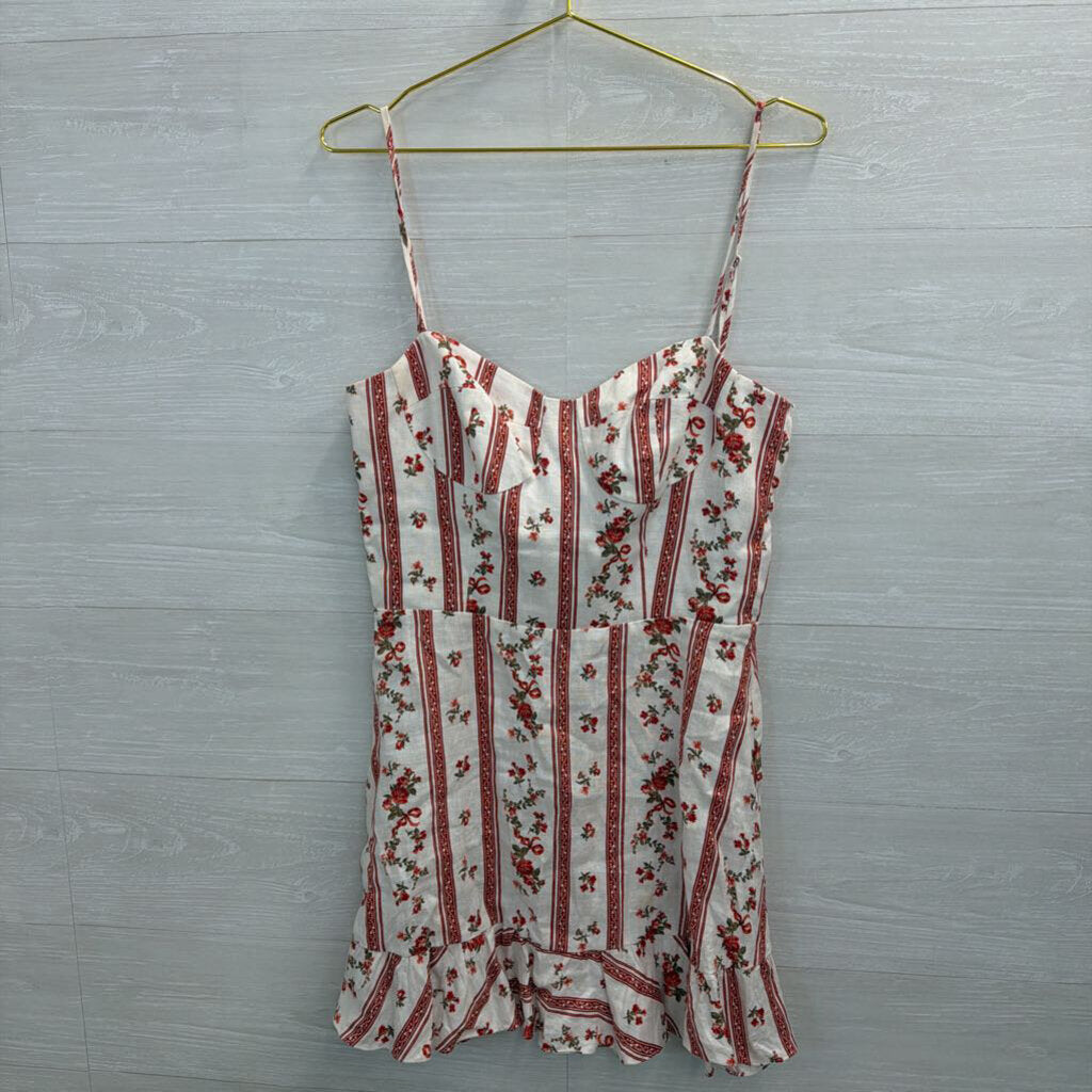 Reformation Cream/ Red Print Mariana Mini Dress 12