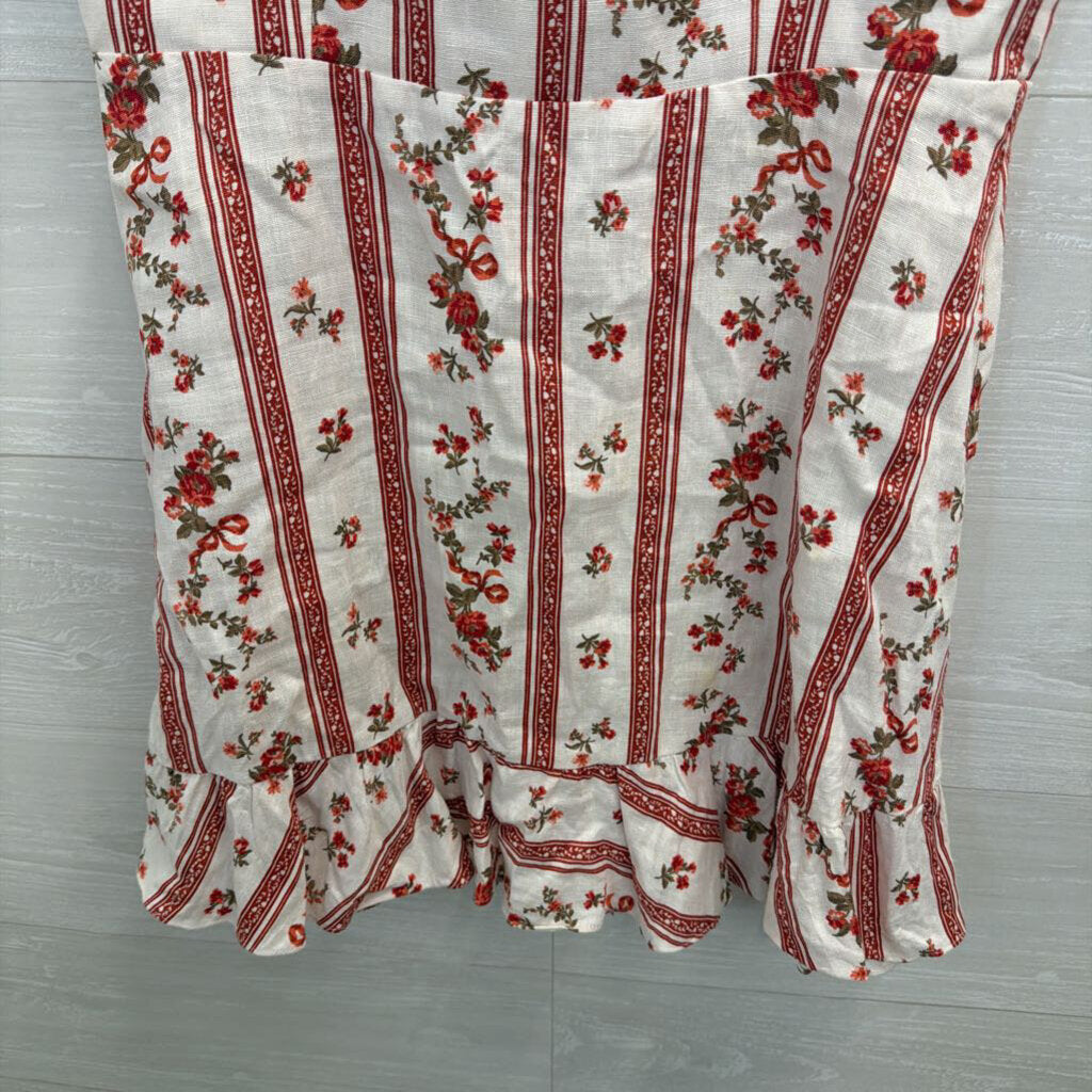 Reformation Cream/ Red Print Mariana Mini Dress 12