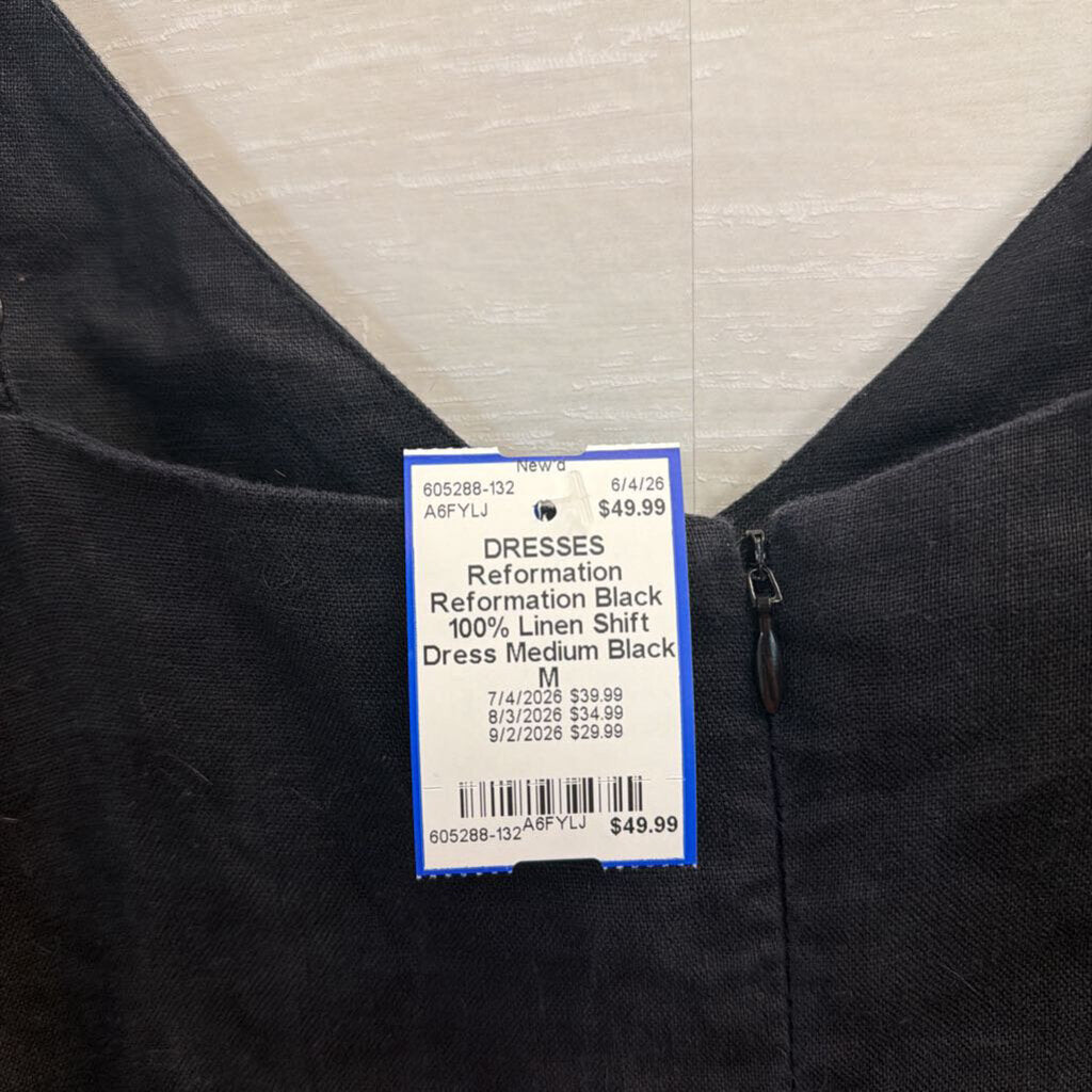 Reformation Black 100% Linen Shift Dress Medium