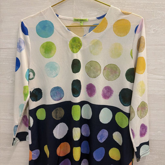 Lily London White/ Multi Dot Print Long Sleeve Top Medium