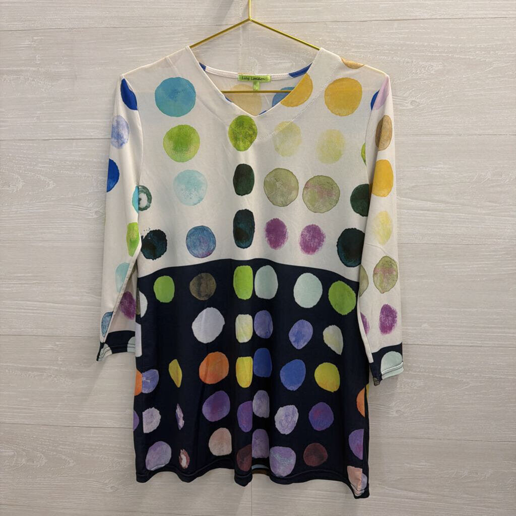 Lily London White/ Multi Dot Print Long Sleeve Top Medium