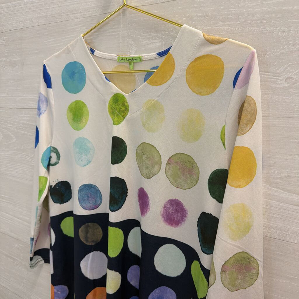 Lily London White/ Multi Dot Print Long Sleeve Top Medium