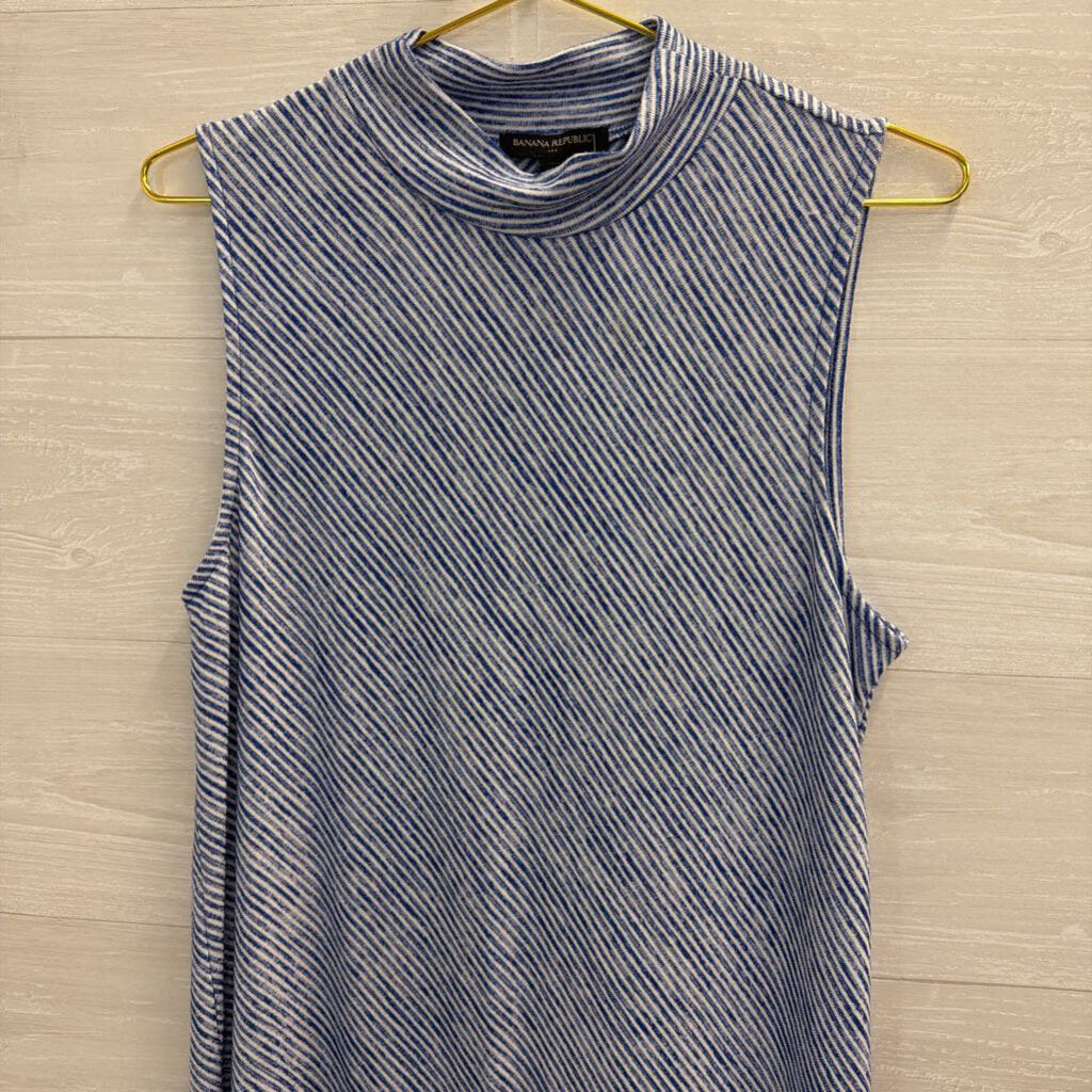 Banana Republic Blue/ White Striped Mock Neck Sleeveless Top Large
