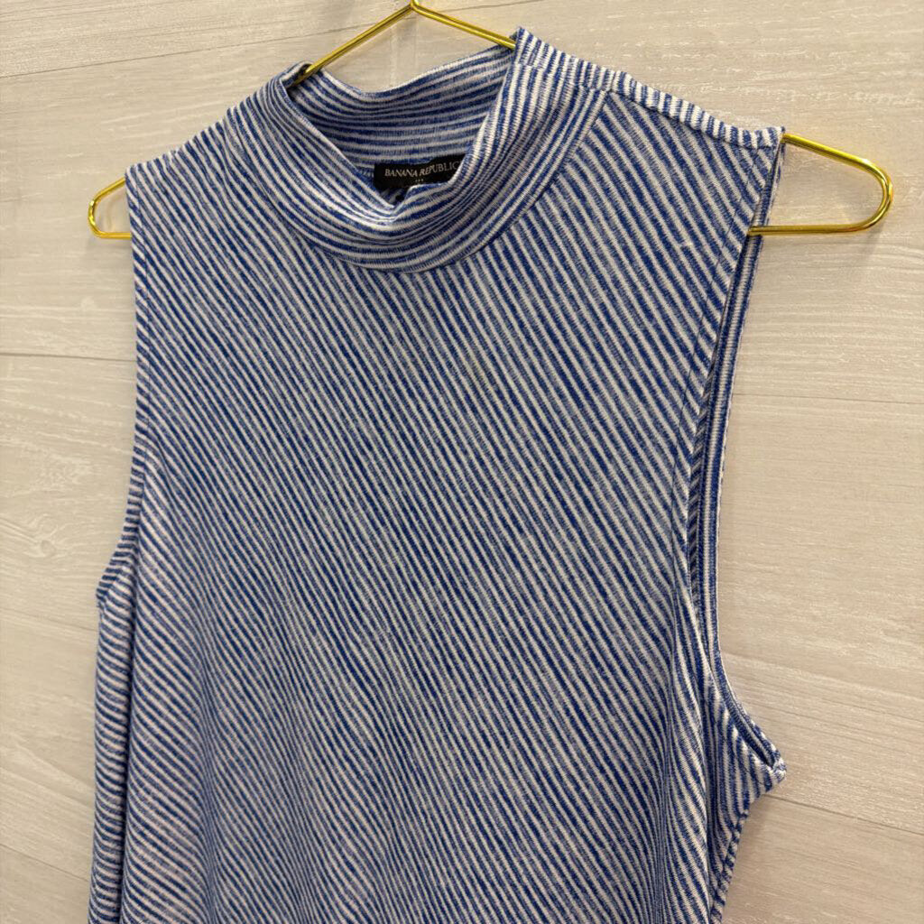 Banana Republic Blue/ White Striped Mock Neck Sleeveless Top Large