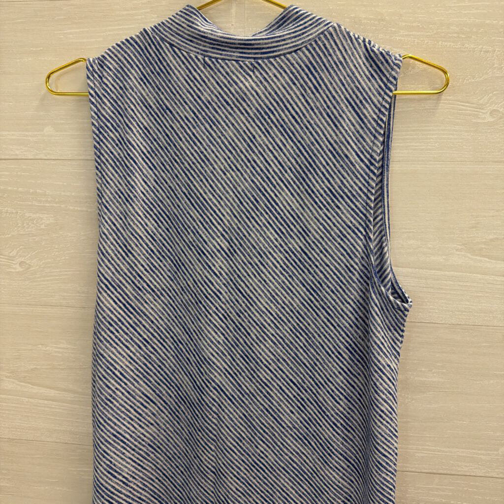 Banana Republic Blue/ White Striped Mock Neck Sleeveless Top Large