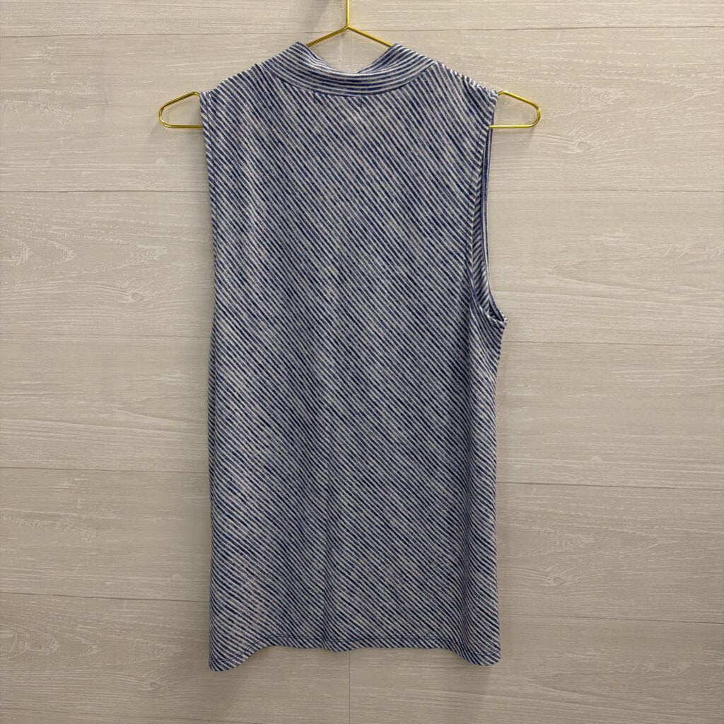 Banana Republic Blue/ White Striped Mock Neck Sleeveless Top Large