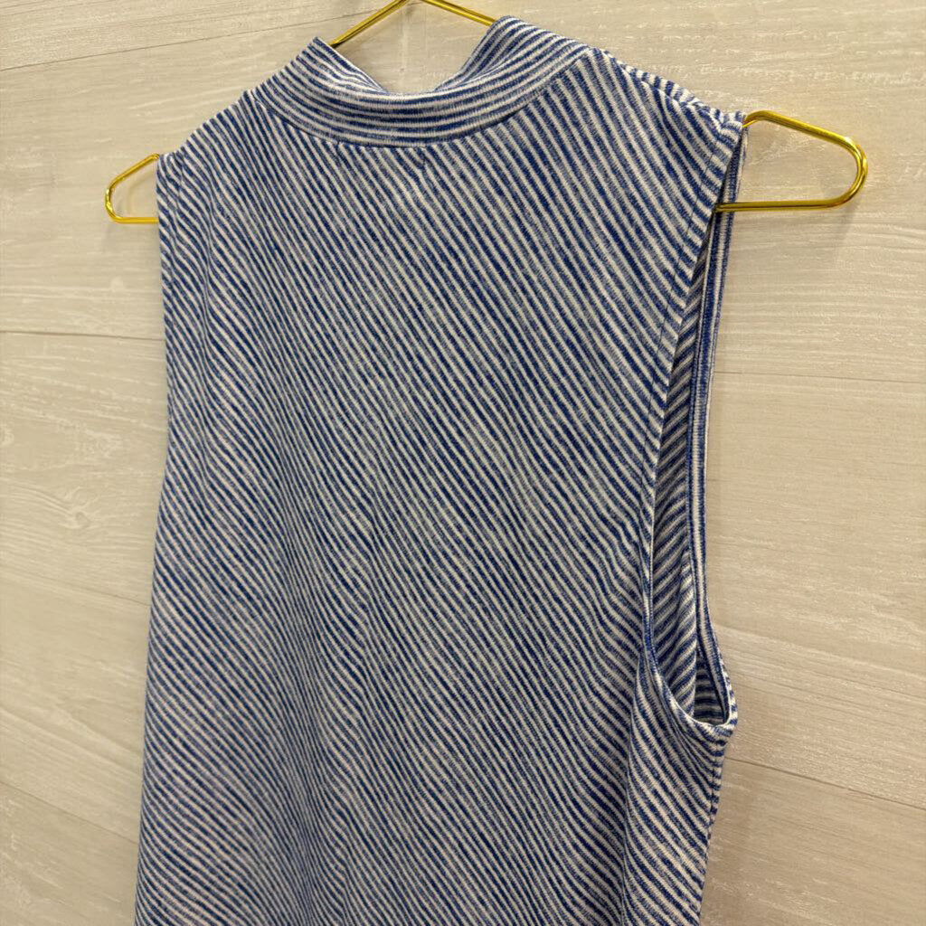 Banana Republic Blue/ White Striped Mock Neck Sleeveless Top Large