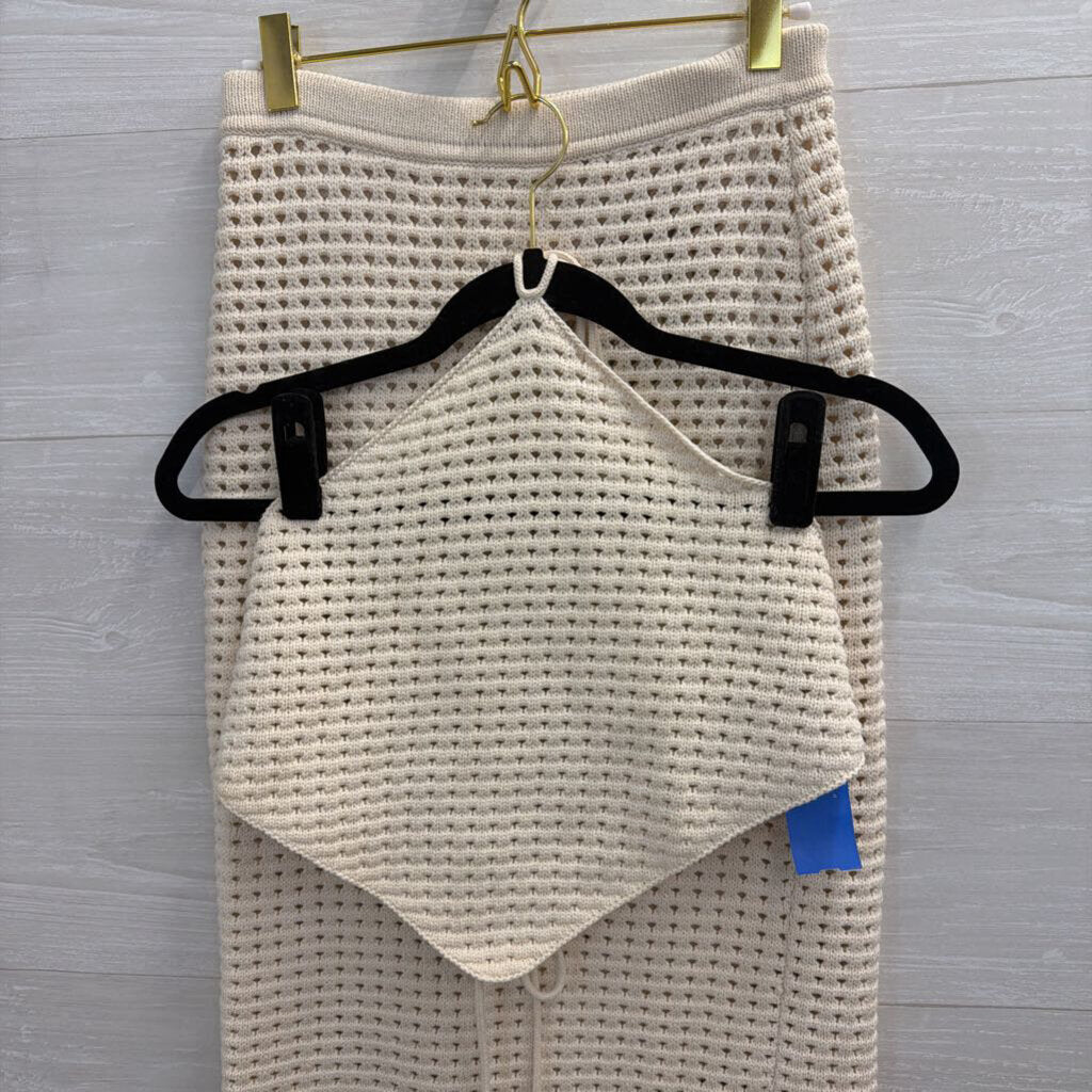 Reformation Beige Open Knit Maxi Skirt/ Halter Top Set Small