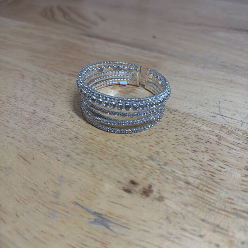 Layered Silver/ Rhinestone Cuff Bracelet