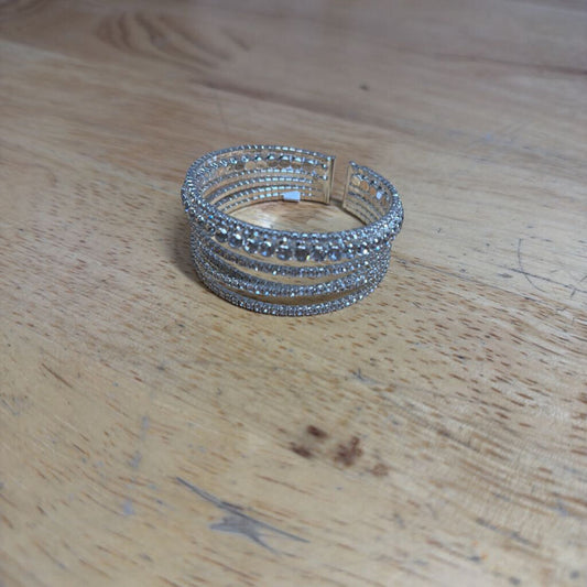 Layered Silver/ Rhinestone Cuff Bracelet
