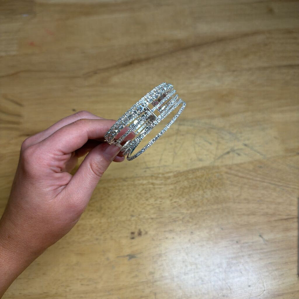 Layered Silver/ Rhinestone Cuff Bracelet