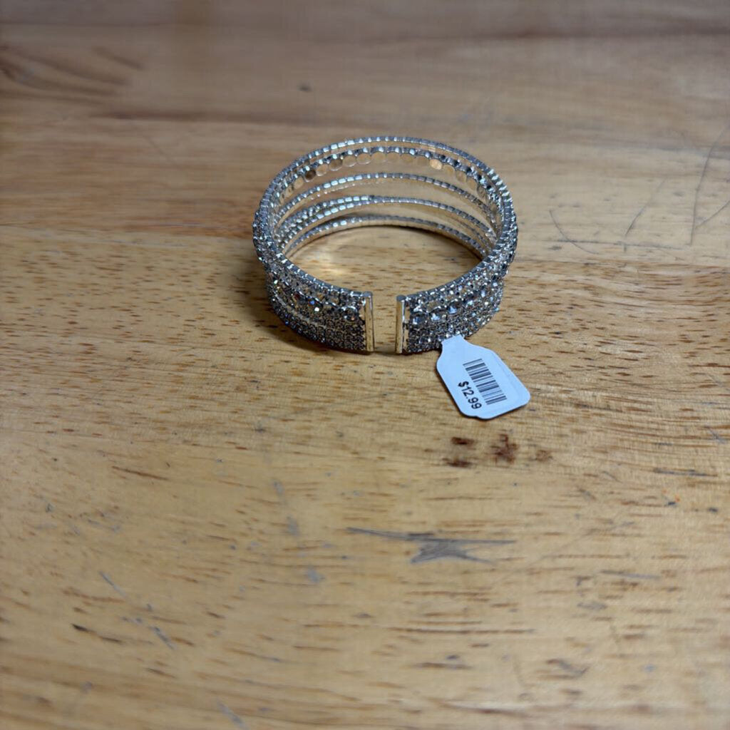 Layered Silver/ Rhinestone Cuff Bracelet