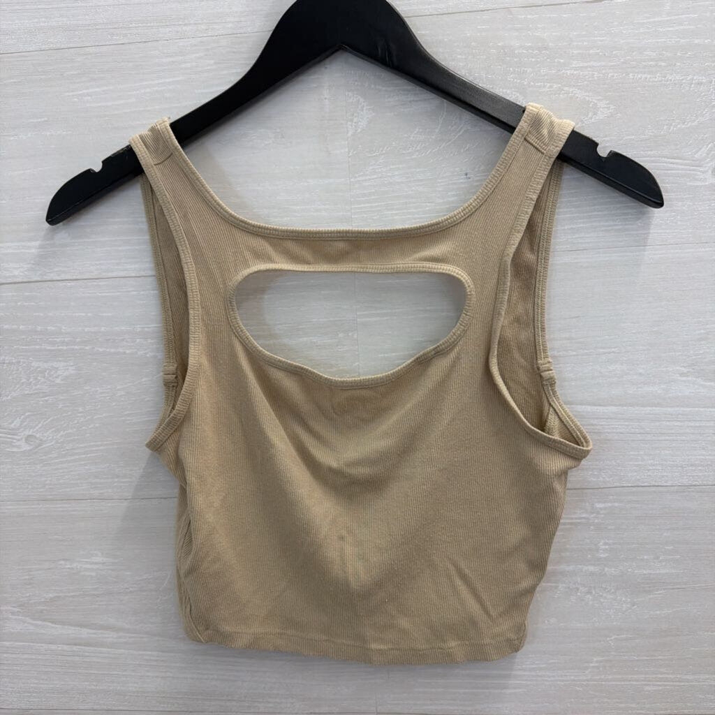 Lululemon Beige Ribbed Cutout Front Cropped Tank Top Medium