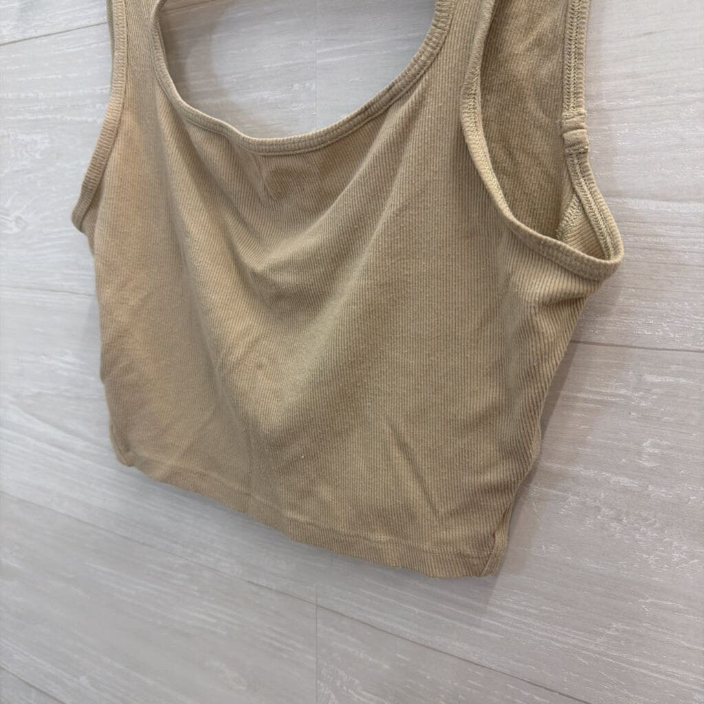 Lululemon Beige Ribbed Cutout Front Cropped Tank Top Medium