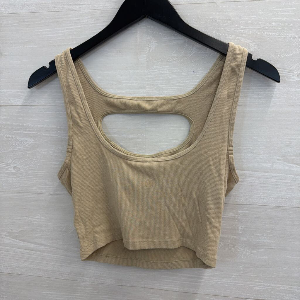 Lululemon Beige Ribbed Cutout Front Cropped Tank Top Medium