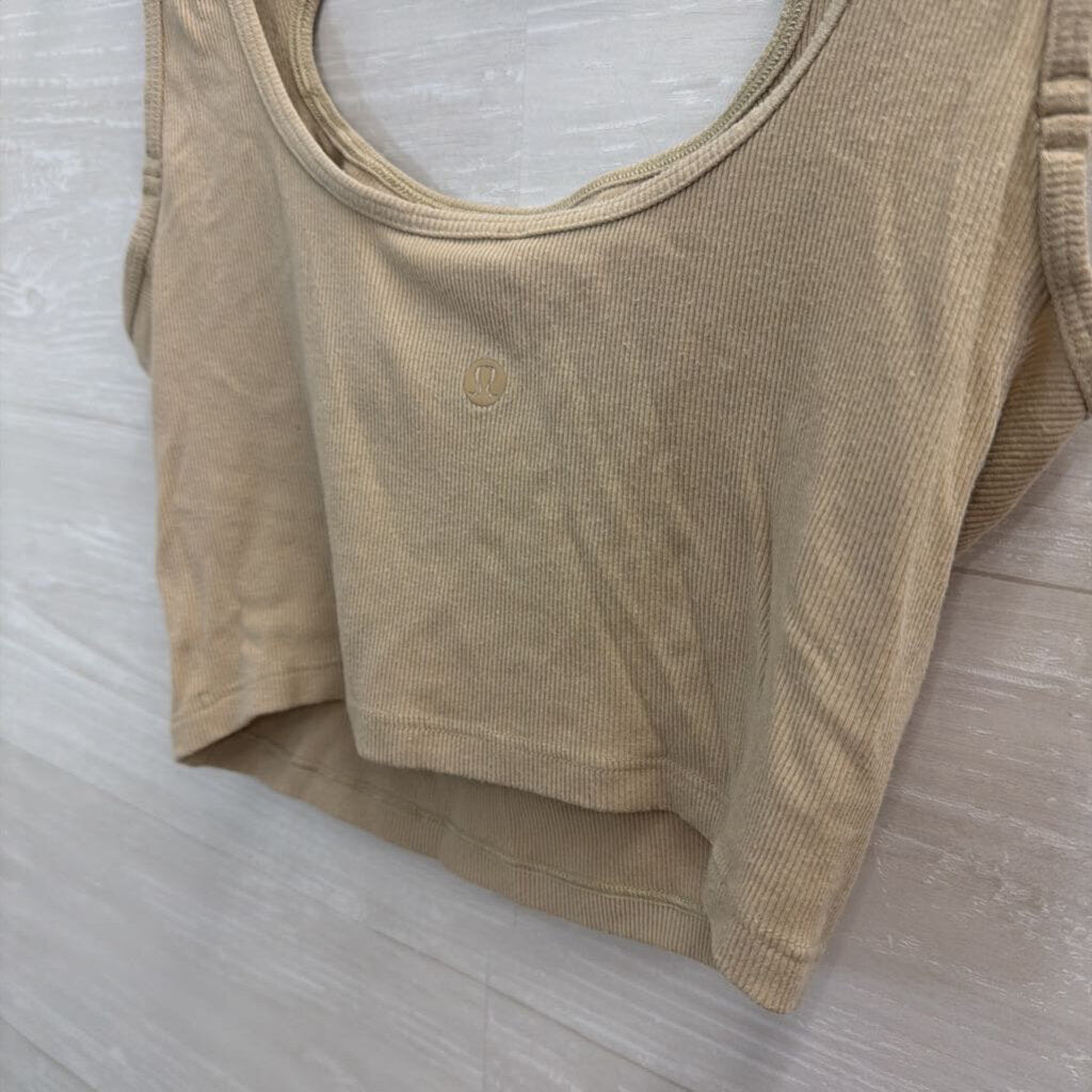 Lululemon Beige Ribbed Cutout Front Cropped Tank Top Medium