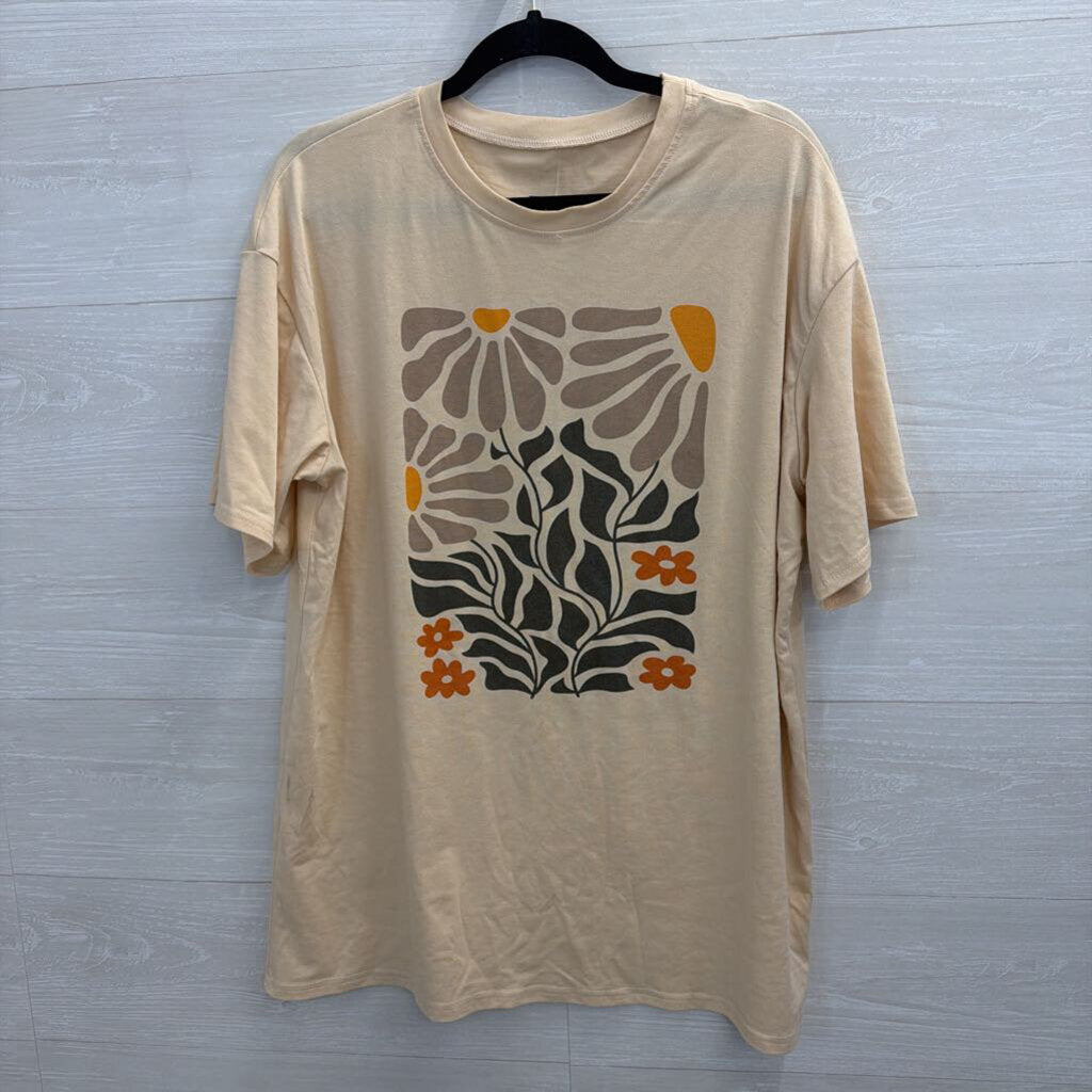 Cream/ Multi Print Short Sleeve Graphic Tee Large