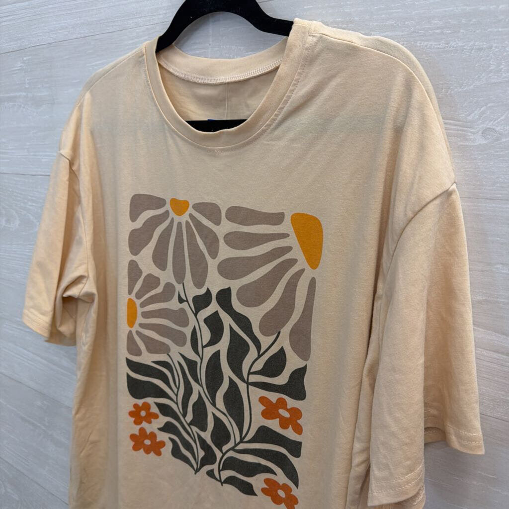 Cream/ Multi Print Short Sleeve Graphic Tee Large