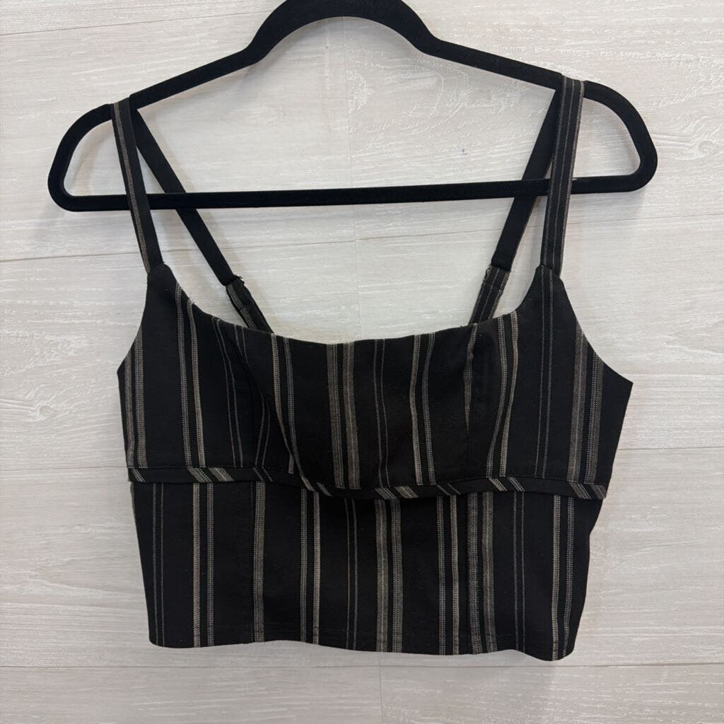 Urban Outfitters Black/ Beige Striped Cropped Tank Top Medium