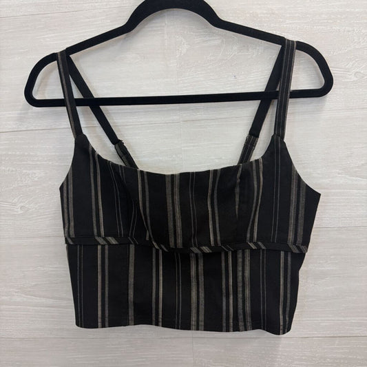 Urban Outfitters Black/ Beige Striped Cropped Tank Top Medium