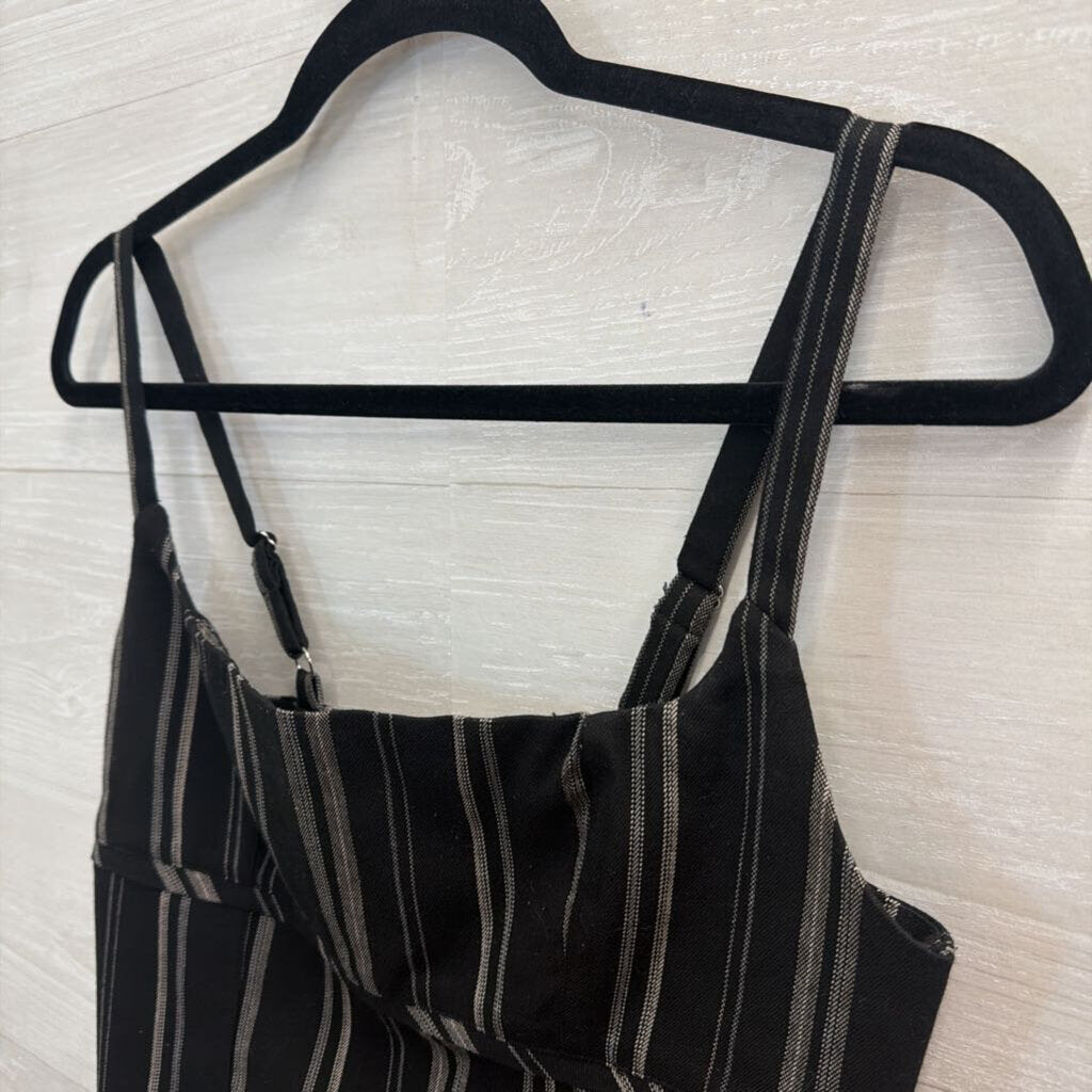 Urban Outfitters Black/ Beige Striped Cropped Tank Top Medium