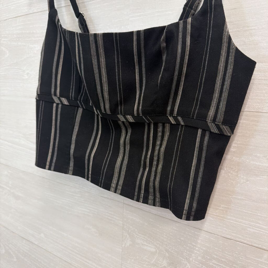Urban Outfitters Black/ Beige Striped Cropped Tank Top Medium