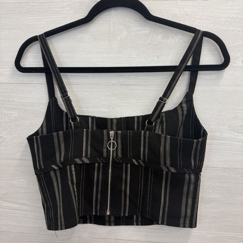 Urban Outfitters Black/ Beige Striped Cropped Tank Top Medium