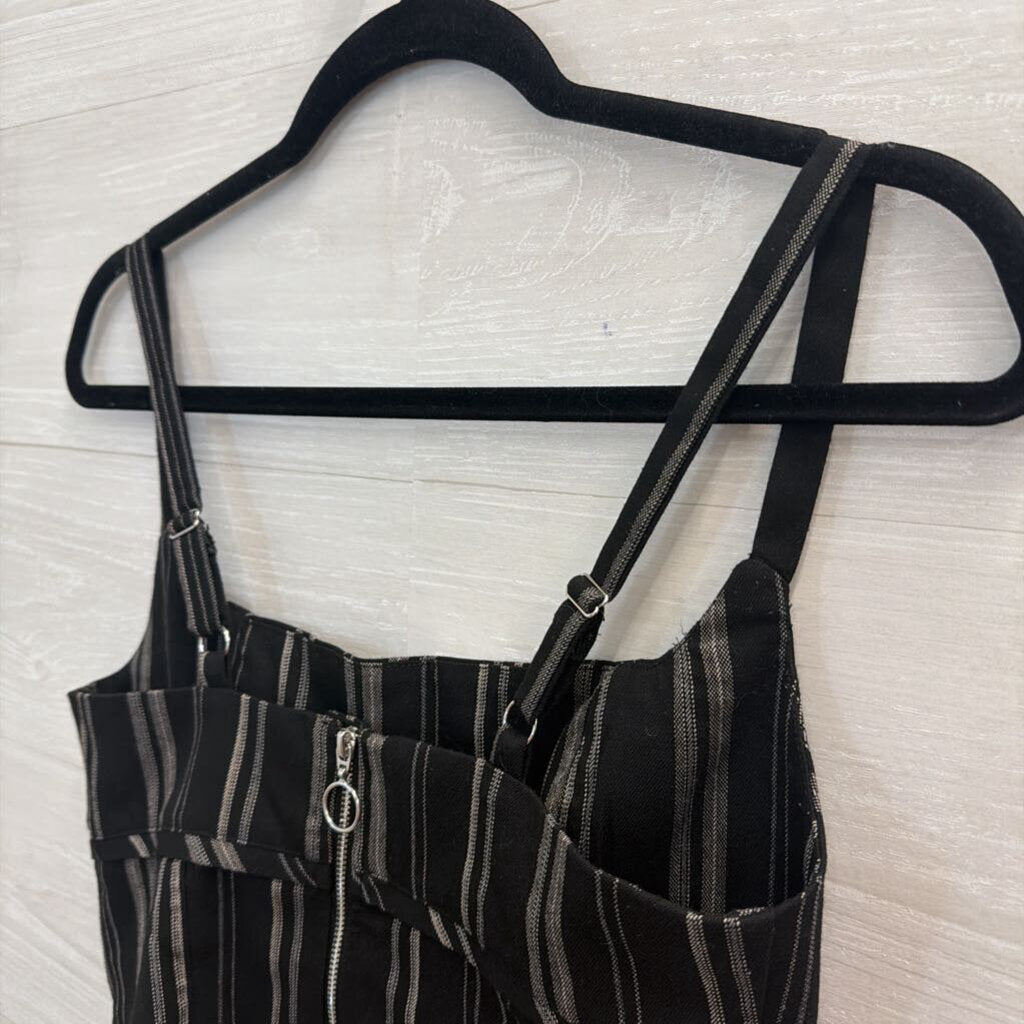 Urban Outfitters Black/ Beige Striped Cropped Tank Top Medium