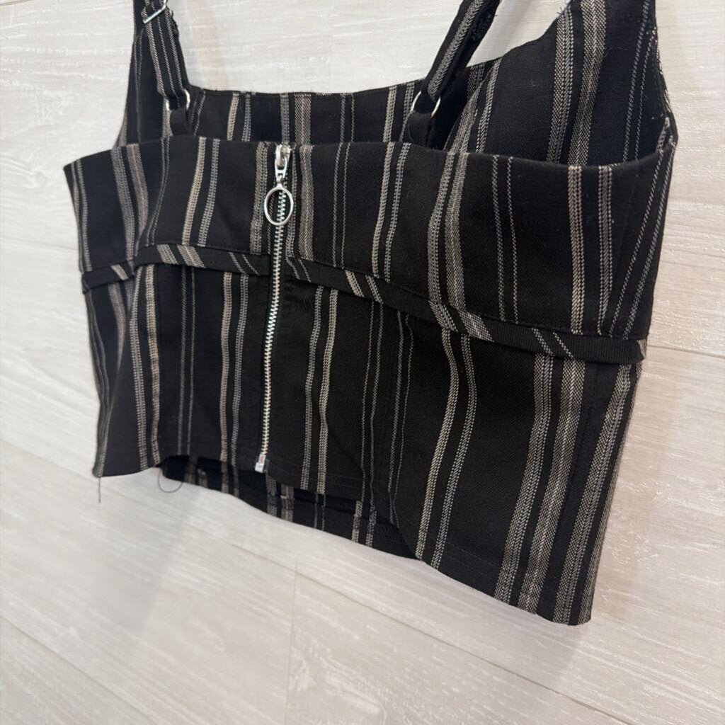 Urban Outfitters Black/ Beige Striped Cropped Tank Top Medium