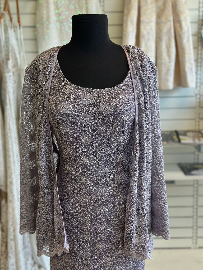 R and M Richards Purple Sequin Lace Long Formal Dress With Jacket 16