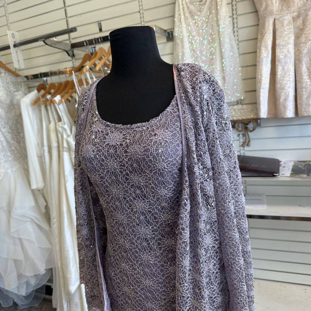R and M Richards Purple Sequin Lace Long Formal Dress With Jacket 16