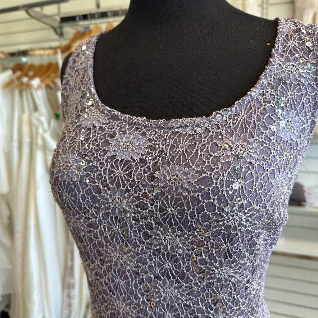 R and M Richards Purple Sequin Lace Long Formal Dress With Jacket 16
