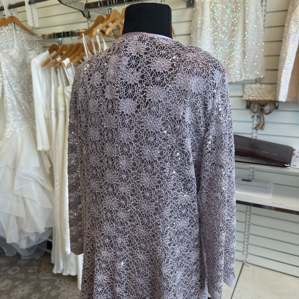 R and M Richards Purple Sequin Lace Long Formal Dress With Jacket 16