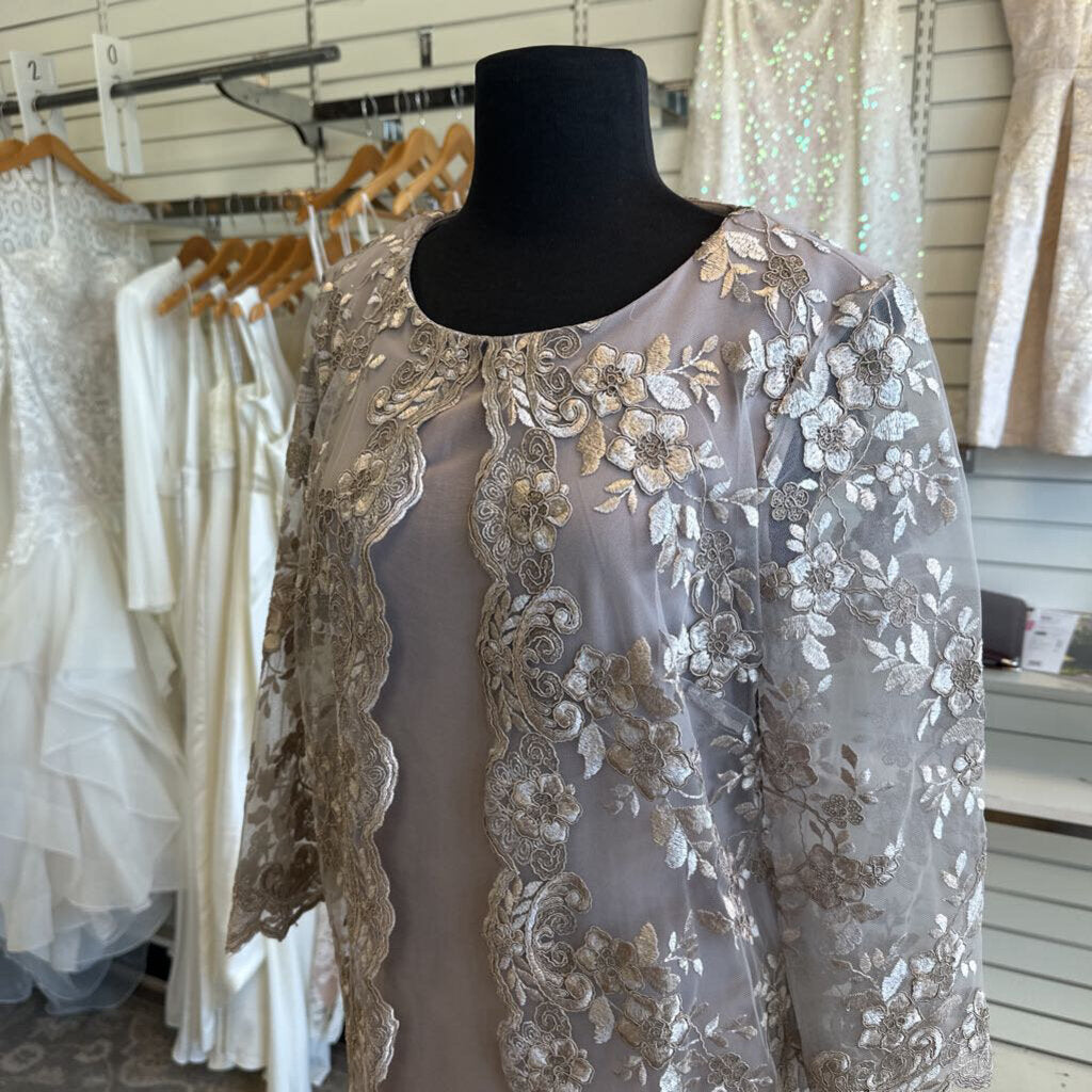Alex Evenings Gold Lace Long Sleeve Overlay Short Formal Dress 6