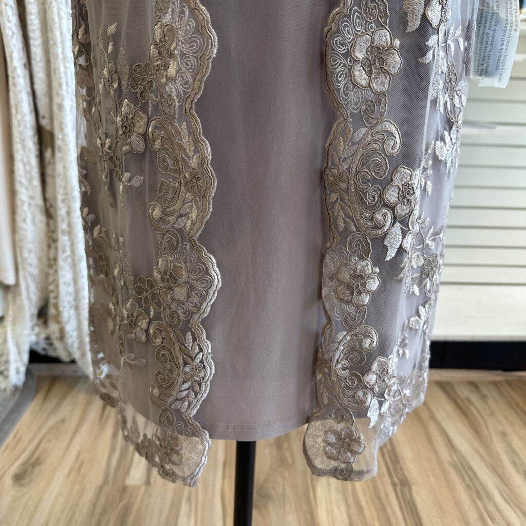Alex Evenings Gold Lace Long Sleeve Overlay Short Formal Dress 6