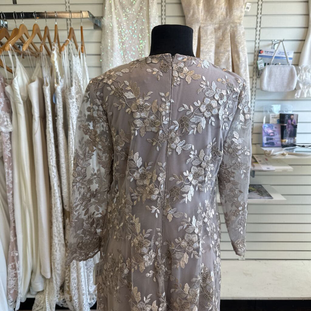 Alex Evenings Gold Lace Long Sleeve Overlay Short Formal Dress 6