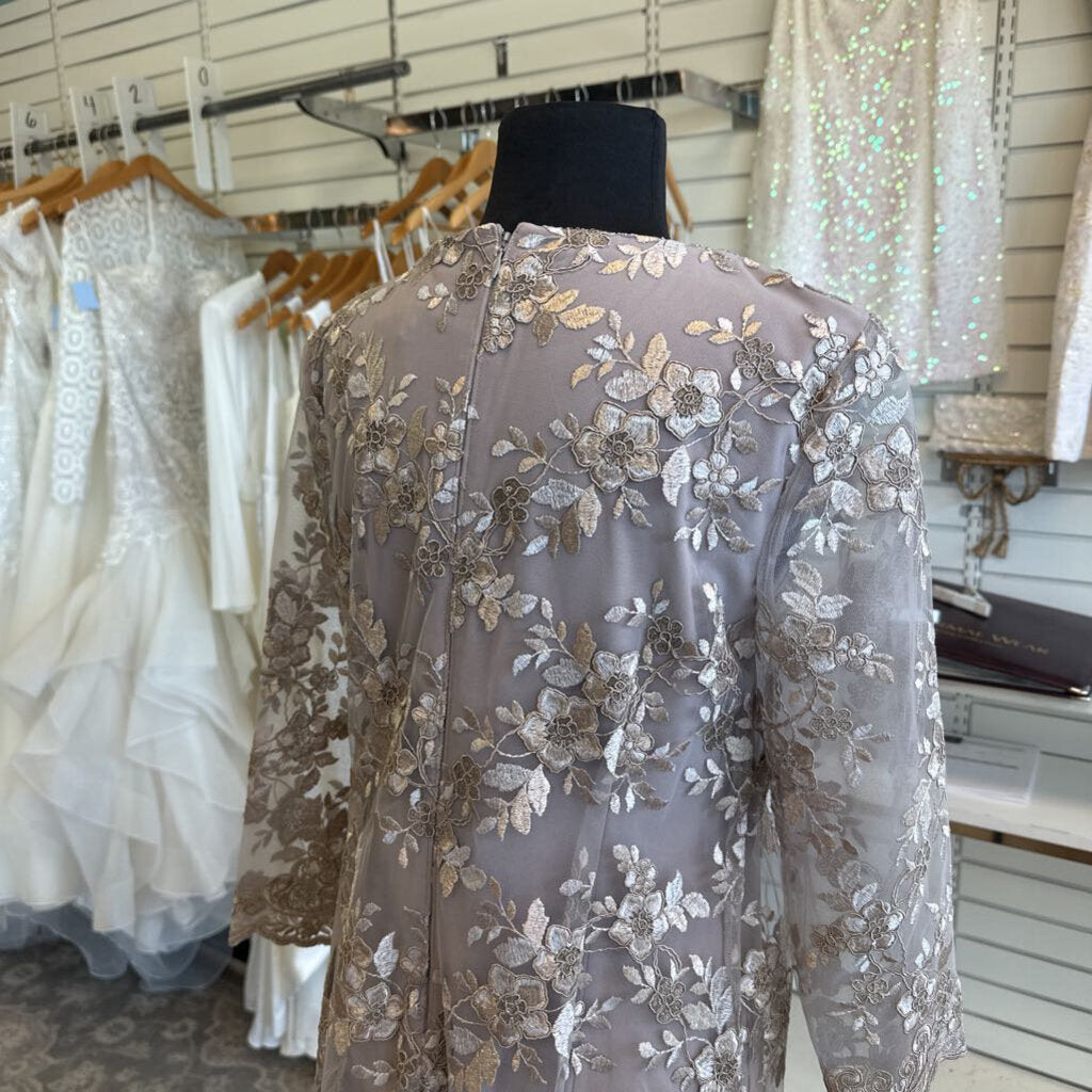 Alex Evenings Gold Lace Long Sleeve Overlay Short Formal Dress 6